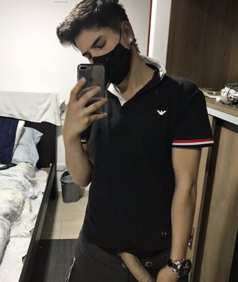 Masked boy with his dick out