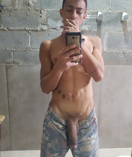 Smoking boy with a big cock