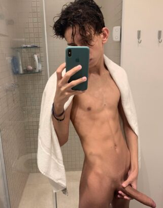 Twink with a long shaved cock