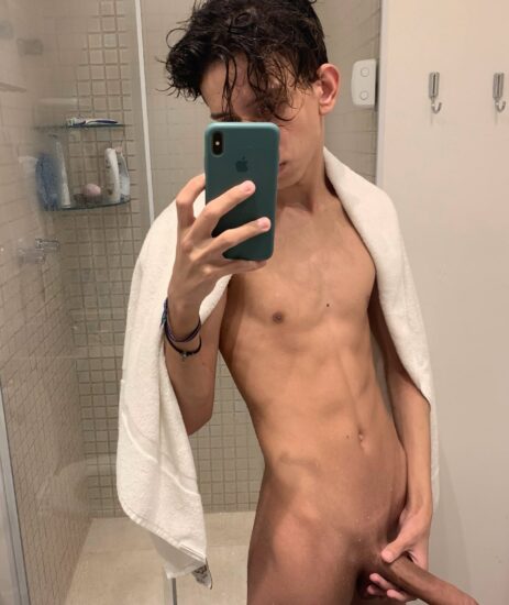 Twink with a long shaved cock