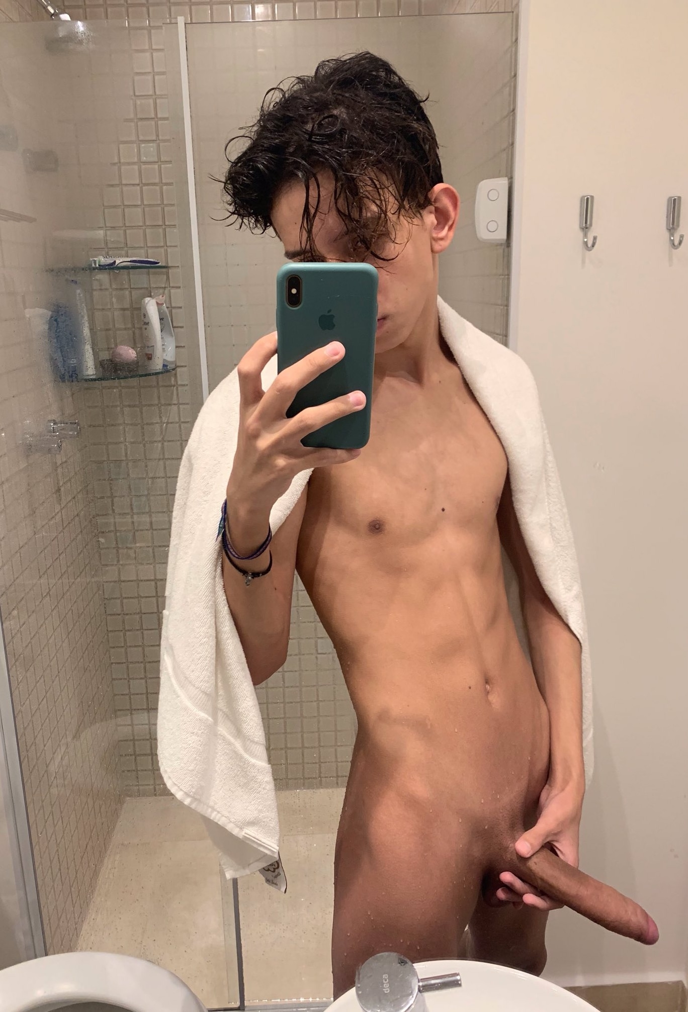 Twink with a long shaved cock